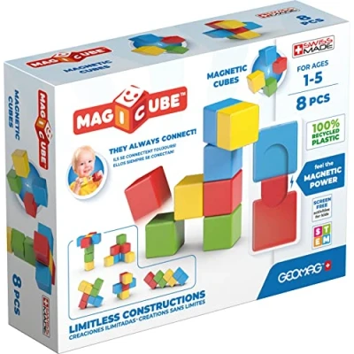 Bild av Geomag, Magicube Full Color Återvunnen Try Me, magnetiska spel för barn från 1 till 5 år, konstruktioner barn, 8 delad förpackning, 100% återvunnen plast