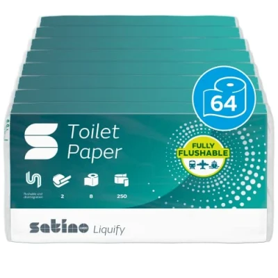 Bild av WEPA liquify toalettpapper självupplösande perfekt för camping, husbil, utomhus, kryssningsfartyg, resor bulkpaket med 64 rullar 2 lagigts