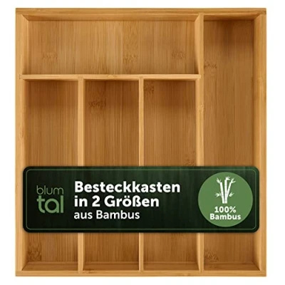 Bild av Blumtal Bestickbricka tillverkad av 100% bambu lådavdelare kök med 5 fack köksorganisatör bambulåda organisatörslåda lämplig för IKEA Maximera lådorganisatör bestickinsatser