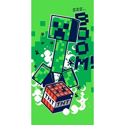 Bild av Minecraft Strandhandduk, badhandduk, handduk, Green Creeper TNT Boom, videospel 70 x 140 cm 100 % bomull