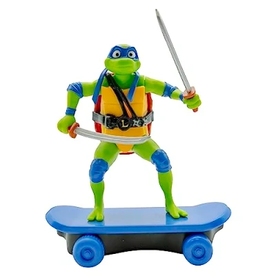 Bild av TMNT Ninja Turtles Sewer Shredders Leonardo på skridskor med retrofriktion och stridsmodalitet. Filmstil