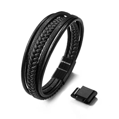 Bild av SERASAR Läderarmband för Män 19cm Flätade Svart Armband Pojke Pojkväns Födelsedagspresent Makens Herrsmycken