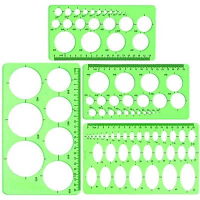 Bild av Cirkel och ovalmall, 4 pack klargrön plastmätmall Linjal Geometrisk linjalmall för kontor skola, byggformar, ritmallar
