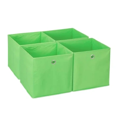 Bild av Relaxdays Förvaringsbox set om 4, vikbara hylllådor, H x B D: 30 cm, fingerhål, lådor för hyllor, grön