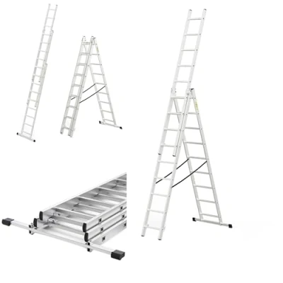 Bild av DRABEST Hem Aluminiumstege 3x9 stegpinnar Max. 4,54 m lång arbetshöjd 5,47 Upp till 150 kg 3 delad Multifunktionell, stegad, utdragbar hopfällbar stege halkfri justerbar