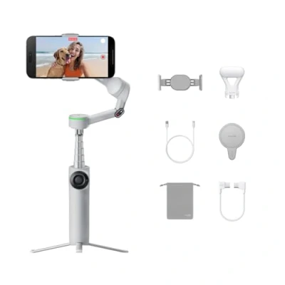 Bild av Insta360 Flow 2 Pro Creator Bundle Grå Vikbar AI telefon Gimbal, Apple DockKit, 360º Pan spårning, Gratis lutningsläge, inbyggt stativ/selfiepinne, bärbar vlog/resesStabilisator, spotlight, MagSafe