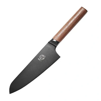 Bild av MITSUMOTO SAKARI 17 cm Japansk kniv, Professionell Svart Titanbelagd Santoku Kökskniv i Tyskt Stål