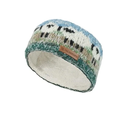 Bild av Kvinnor ull/mohair öronvärmare pannband sherpa fleecefodrad handstickad fårdesign flerfärgad en storlek handgjord Pachamama Fair Trade
