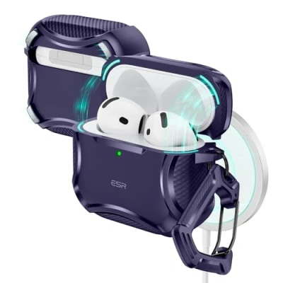 Bild av ESR Fodral för Airpods 4 (2024), kompatibel med 4:e generationen (HaloLock), MagSafe, starkt fallskydd, magnetiskt lock, cyber serien, lila