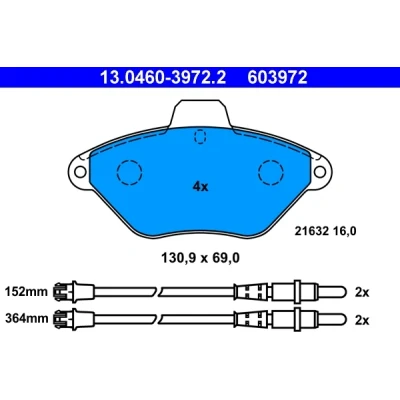 Bild av ATE 13.0460 3972.2 Jeu de plaquettes frein contact signal d&#039;usure inclus CITROËN: Xantia Break