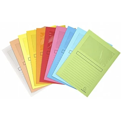 Bild av Exacompta Ref 50150E Förpackning med 100 SUPER 160 g/m² plastfria fönstermappar pastellfärger PEFC certifierade mappar storlek 22 x 31 cm för A4 format 10 assorterade färger