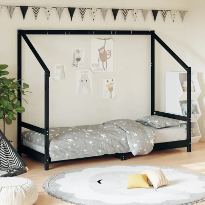 Bild av VidaXl Sängram För Barnsäng Massiv Furu Svart 80X200 Cm