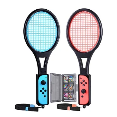 Bild av Mario Tennisracket Tendak för Nintendo Switch Joy Con kontroller Tennis Aces Speltillbehör med 12 i 1 Game Card fodral