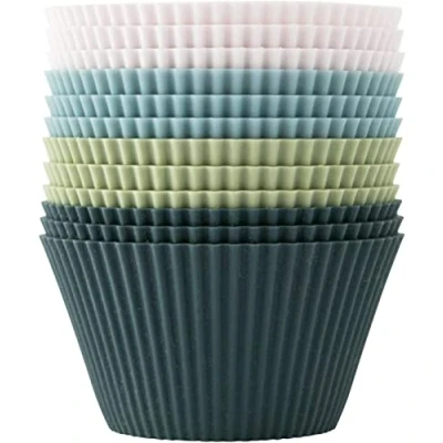 Bild av Jisile Cupcake former, muffinsformar av silikon bakform standard silikonformar för muffins 4 färger, set om 12 återanvändbara non stick BPA fria cupcakeformar kakor