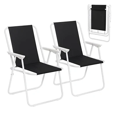 Bild av WOLTU Campingstol, vikbar, set om 2, hopfällbar stol, bekväm, fiskstol, ultralätt med armstöd för picknick, utomhus, vandring, trädgård, balkong, svart, CPS8151sz 2