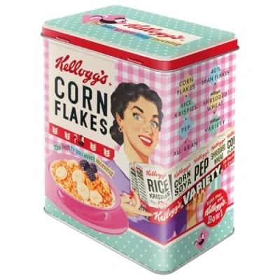 Bild av Nostalgic Art Förvaringsburk i retrostil l, Kellogg&#039;s Happy Hostess Presentidé för köket, Stor kaffeburk av plåt, Deko vintagedesign, 3 Flerfärgad