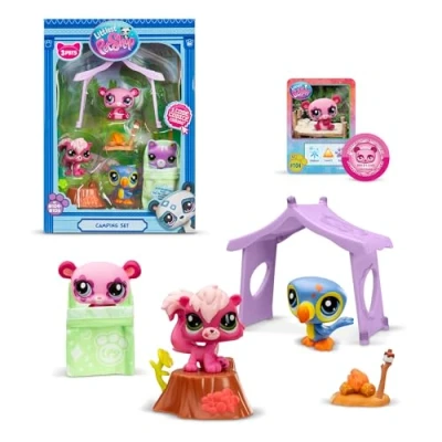 Bild av Bandai Littlest Pet Shop Campingpaket med 3 djur och tillbehör Panda Tucan ekorre leksakspaket minifigurer söta leksak för barn från 4 år BF00574