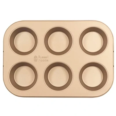 Bild av Russell Hobbs RH02151GEU7 Opulence muffinsform kolstål muffinsplåt för 6 muffins, non stick belagd bakform, muffinsformar bakplåt, 26,5 x 17,5 3 cm, ugnssäker till 220C/gasnivå 7