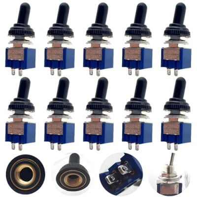 Bild av CESFONJER Mini vippströmbrytare, AC 125 V 6 A/250 3 A SPDT, On Off, 2 stift, positioner, marina farkoster, fordon, instrumentpanel, vippströmbrytare (blå 10 st.) + (10 vattentäta lock)