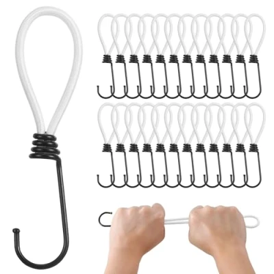 Bild av PRETEX Bungee Cords with Hooks, 25pcs, 13cm/5in, White